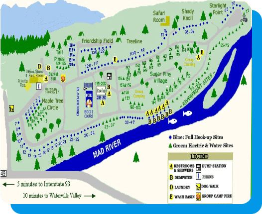 A map of the campground and its amenities.